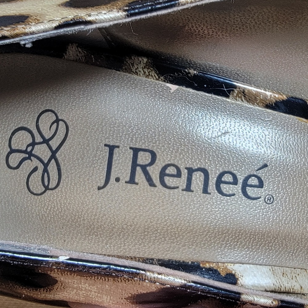 J. Renee Leda Heels Leopard Print Patent Leather Peep Toe Stiletto Size 8 M - Picture 10 of 11